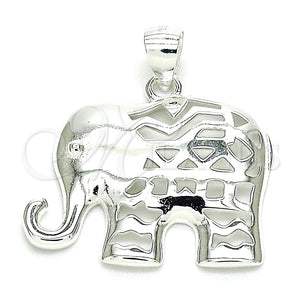 Dije Elegante 05.398.0035 Plata Rodinada, Diseño de Elefante, Pulido, Crudo