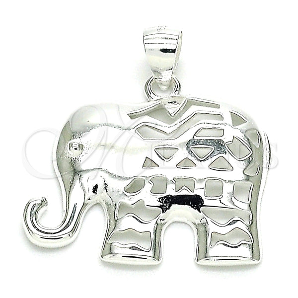 Dije Elegante 05.398.0035 Plata Rodinada, Diseño de Elefante, Pulido, Crudo