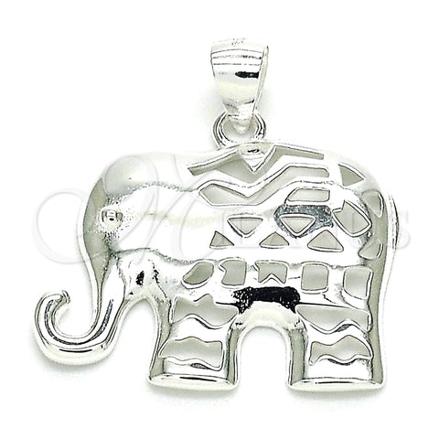 Dije Elegante 05.398.0035 Plata Rodinada, Diseño de Elefante, Pulido, Crudo