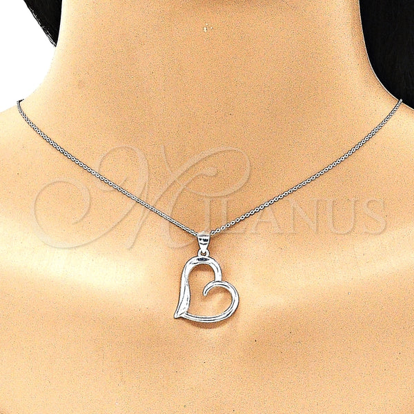 Dije Elegante 05.398.0036 Plata Rodinada, Diseño de Corazón, Pulido, Crudo