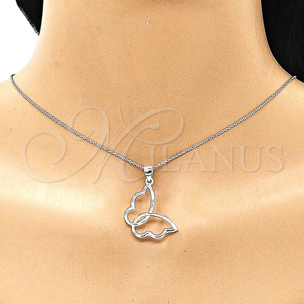 Dije Elegante 05.398.0037 Plata Rodinada, Diseño de Mariposa, Pulido, Crudo