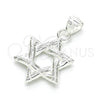 Dije Elegante 05.398.0039 Plata Rodinada, Diseño de Estrella de Davi, Pulido, Crudo