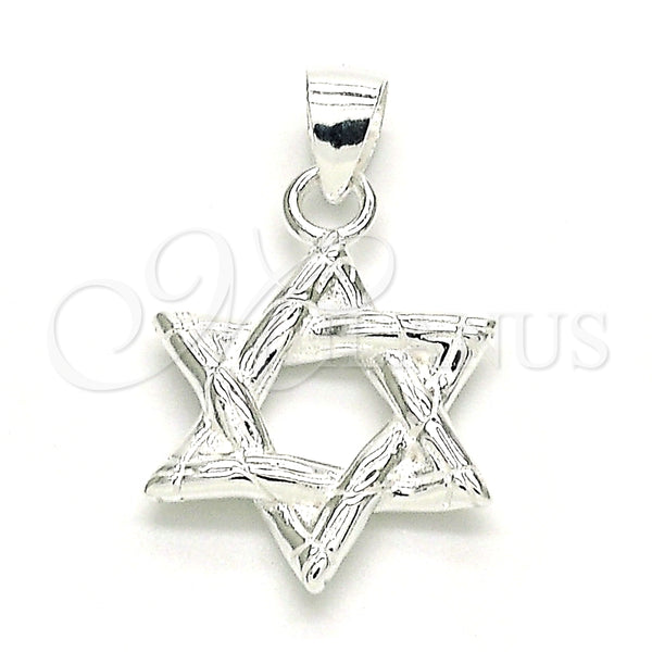 Dije Elegante 05.398.0039 Plata Rodinada, Diseño de Estrella de Davi, Pulido, Crudo