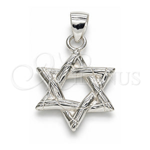 Dije Elegante 05.398.0039 Plata Rodinada, Diseño de Judaica y Estrella de Davi, Pulido, Crudo