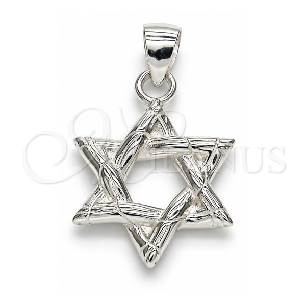Dije Elegante 05.398.0039 Plata Rodinada, Diseño de Judaica y Estrella de Davi, Pulido, Crudo
