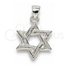 Dije Elegante 05.398.0039 Plata Rodinada, Diseño de Judaica y Estrella de Davi, Pulido, Crudo