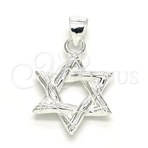 Dije Elegante 05.398.0039 Plata Rodinada, Diseño de Estrella de Davi, Pulido, Crudo