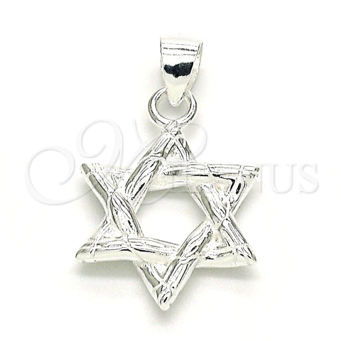 Dije Elegante 05.398.0039 Plata Rodinada, Diseño de Estrella de Davi, Pulido, Crudo