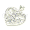 Dije Elegante 05.398.0040 Plata Rodinada, Diseño de Corazón, Pulido, Crudo