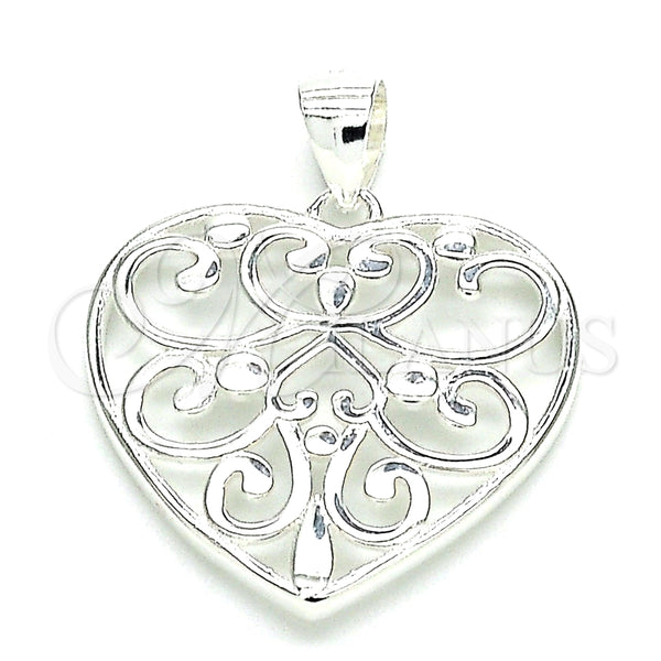 Dije Elegante 05.398.0040 Plata Rodinada, Diseño de Corazón, Pulido, Crudo