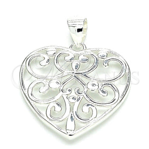 Dije Elegante 05.398.0040 Plata Rodinada, Diseño de Corazón, Pulido, Crudo