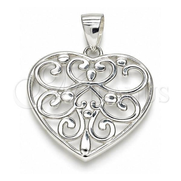 Dije Elegante 05.398.0040 Plata Rodinada, Diseño de Corazón, Pulido, Crudo