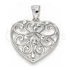 Dije Elegante 05.398.0040 Plata Rodinada, Diseño de Corazón, Pulido, Crudo