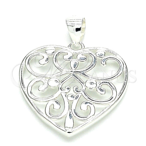 Dije Elegante 05.398.0040 Plata Rodinada, Diseño de Corazón, Pulido, Crudo