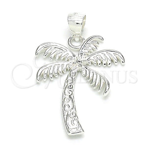 Dije Elegante 05.398.0041 Plata Rodinada, Diseño de Palmera, Pulido, Crudo