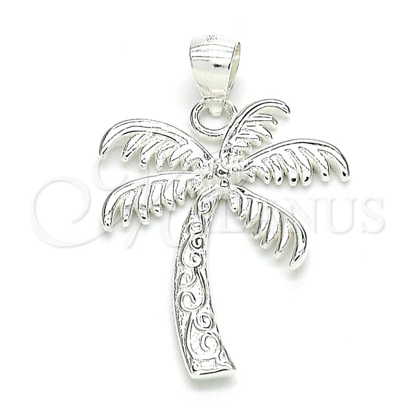 Dije Elegante 05.398.0041 Plata Rodinada, Diseño de Palmera, Pulido, Crudo