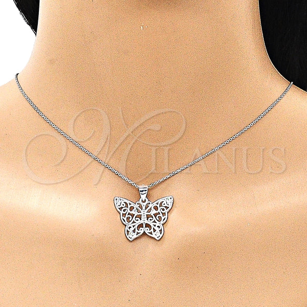 Dije Elegante 05.398.0042 Plata Rodinada, Diseño de Mariposa, con Zirconia Cubica Blanca, Pulido, Crudo