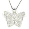 Dije Elegante 05.398.0042 Plata Rodinada, Diseño de Mariposa, con Zirconia Cubica Blanca, Pulido, Crudo