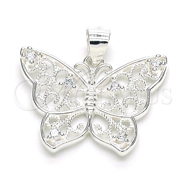 Dije Elegante 05.398.0042 Plata Rodinada, Diseño de Mariposa, con Zirconia Cubica Blanca, Pulido, Crudo