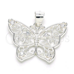 Dije Elegante 05.398.0042 Plata Rodinada, Diseño de Mariposa, con Zirconia Cubica Blanca, Pulido, Crudo