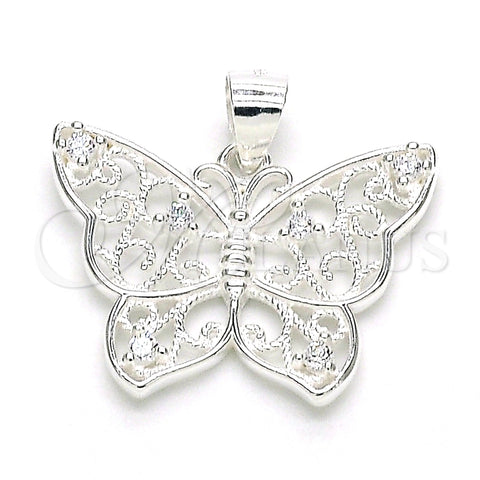 Dije Elegante 05.398.0042 Plata Rodinada, Diseño de Mariposa, con Zirconia Cubica Blanca, Pulido, Crudo
