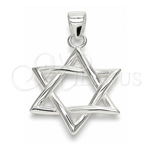 Dije Elegante 05.398.0044 Plata Rodinada, Diseño de Judaica y Estrella de Davi, Pulido, Crudo