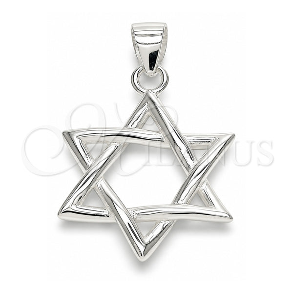Dije Elegante 05.398.0044 Plata Rodinada, Diseño de Judaica y Estrella de Davi, Pulido, Crudo
