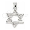Dije Elegante 05.398.0044 Plata Rodinada, Diseño de Judaica y Estrella de Davi, Pulido, Crudo