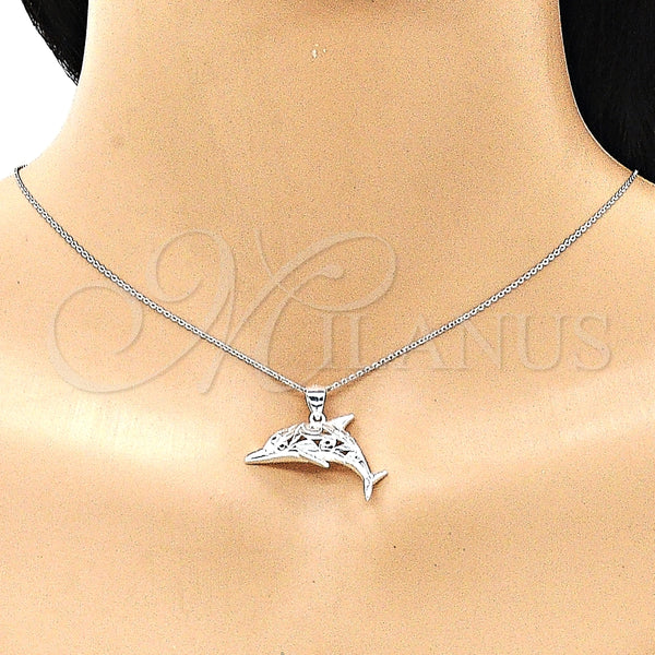 Dije Elegante 05.398.0045 Plata Rodinada, Diseño de Delfín, Pulido, Crudo