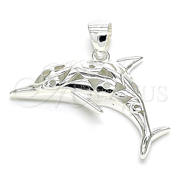 Dije Elegante 05.398.0045 Plata Rodinada, Diseño de Delfín, Pulido, Crudo