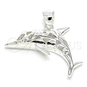 Dije Elegante 05.398.0045 Plata Rodinada, Diseño de Delfín, Pulido, Crudo