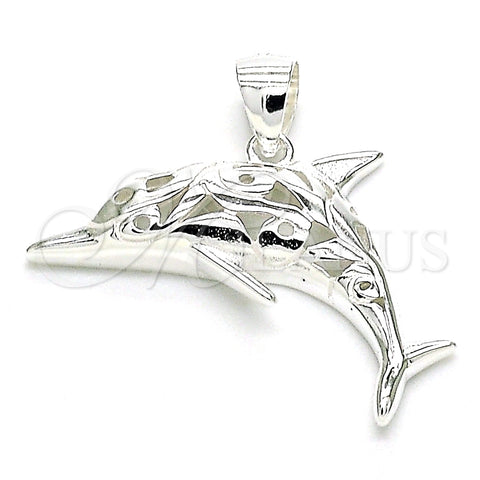 Dije Elegante 05.398.0045 Plata Rodinada, Diseño de Delfín, Pulido, Crudo