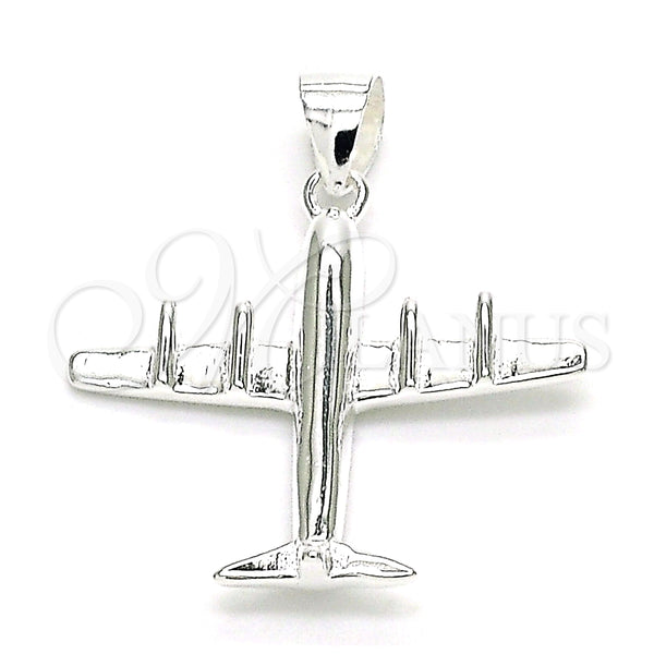 Dije Elegante 05.398.0046 Plata Rodinada, Diseño de Avión, Pulido, Crudo