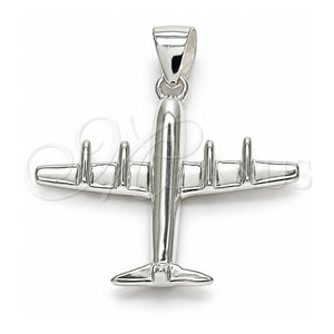 Dije Elegante 05.398.0046 Plata Rodinada, Diseño de Avión, Pulido, Crudo