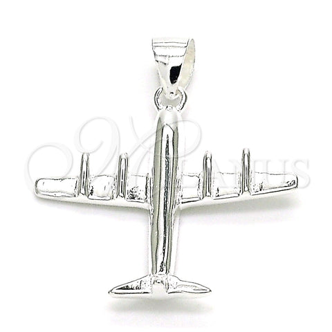Dije Elegante 05.398.0046 Plata Rodinada, Diseño de Avión, Pulido, Crudo