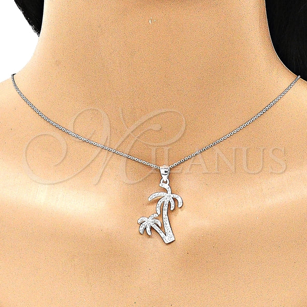 Dije Elegante 05.398.0047 Plata Rodinada, Diseño de Palmera, con Micro Pave Blanca, Pulido, Crudo