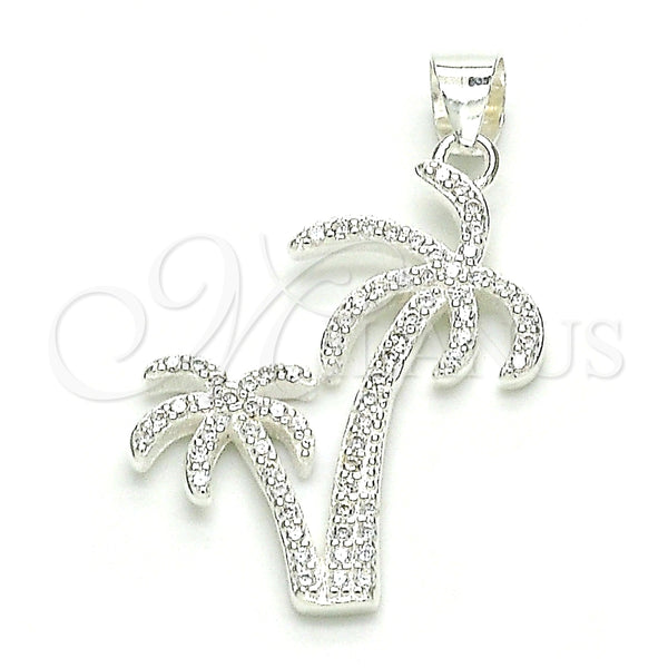 Dije Elegante 05.398.0047 Plata Rodinada, Diseño de Palmera, con Micro Pave Blanca, Pulido, Crudo