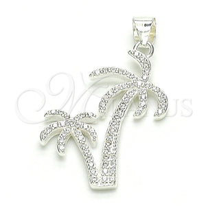 Dije Elegante 05.398.0047 Plata Rodinada, Diseño de Palmera, con Micro Pave Blanca, Pulido, Crudo