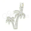Dije Elegante 05.398.0047 Plata Rodinada, Diseño de Palmera, con Micro Pave Blanca, Pulido, Crudo