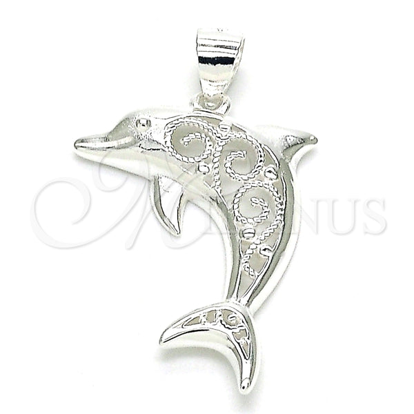 Dije Elegante 05.398.0049 Plata Rodinada, Diseño de Delfín, Pulido, Crudo
