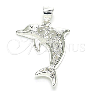 Dije Elegante 05.398.0049 Plata Rodinada, Diseño de Delfín, Pulido, Crudo