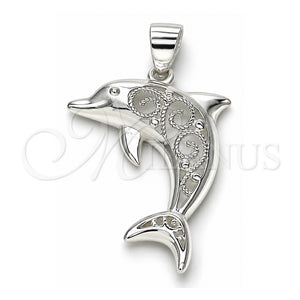 Dije Elegante 05.398.0049 Plata Rodinada, Diseño de Delfín, Pulido, Crudo