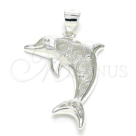 Dije Elegante 05.398.0049 Plata Rodinada, Diseño de Delfín, Pulido, Crudo