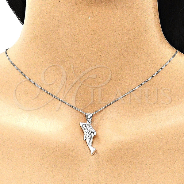 Dije Elegante 05.398.0051 Plata Rodinada, Diseño de Delfín, Pulido, Crudo