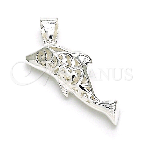Dije Elegante 05.398.0051 Plata Rodinada, Diseño de Delfín, Pulido, Crudo