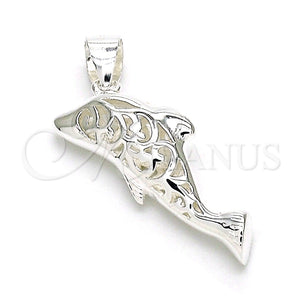 Dije Elegante 05.398.0051 Plata Rodinada, Diseño de Delfín, Pulido, Crudo