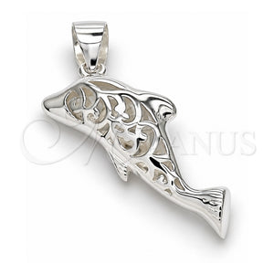Dije Elegante 05.398.0051 Plata Rodinada, Diseño de Delfín, Pulido, Crudo