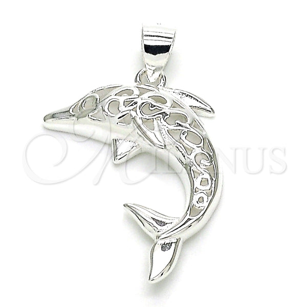 Dije Elegante 05.398.0053 Plata Rodinada, Diseño de Delfín, Pulido, Crudo