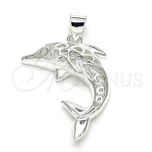 Dije Elegante 05.398.0053 Plata Rodinada, Diseño de Delfín, Pulido, Crudo