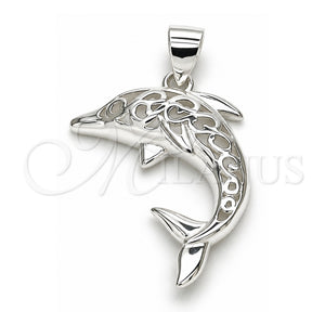 Dije Elegante 05.398.0053 Plata Rodinada, Diseño de Delfín, Pulido, Crudo